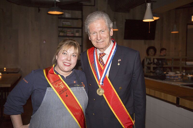 Michel Escoffier with a Disciples Escoffier chef inductee