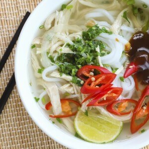 Asian chicken rice noodle soup