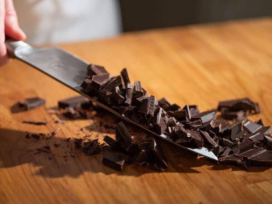 Chopped Chocolate on a knife