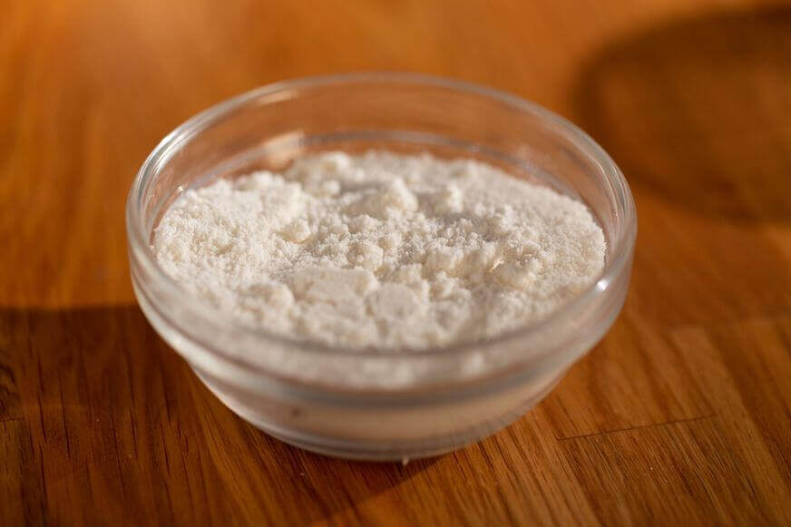 Coconut flour in a glass bowl