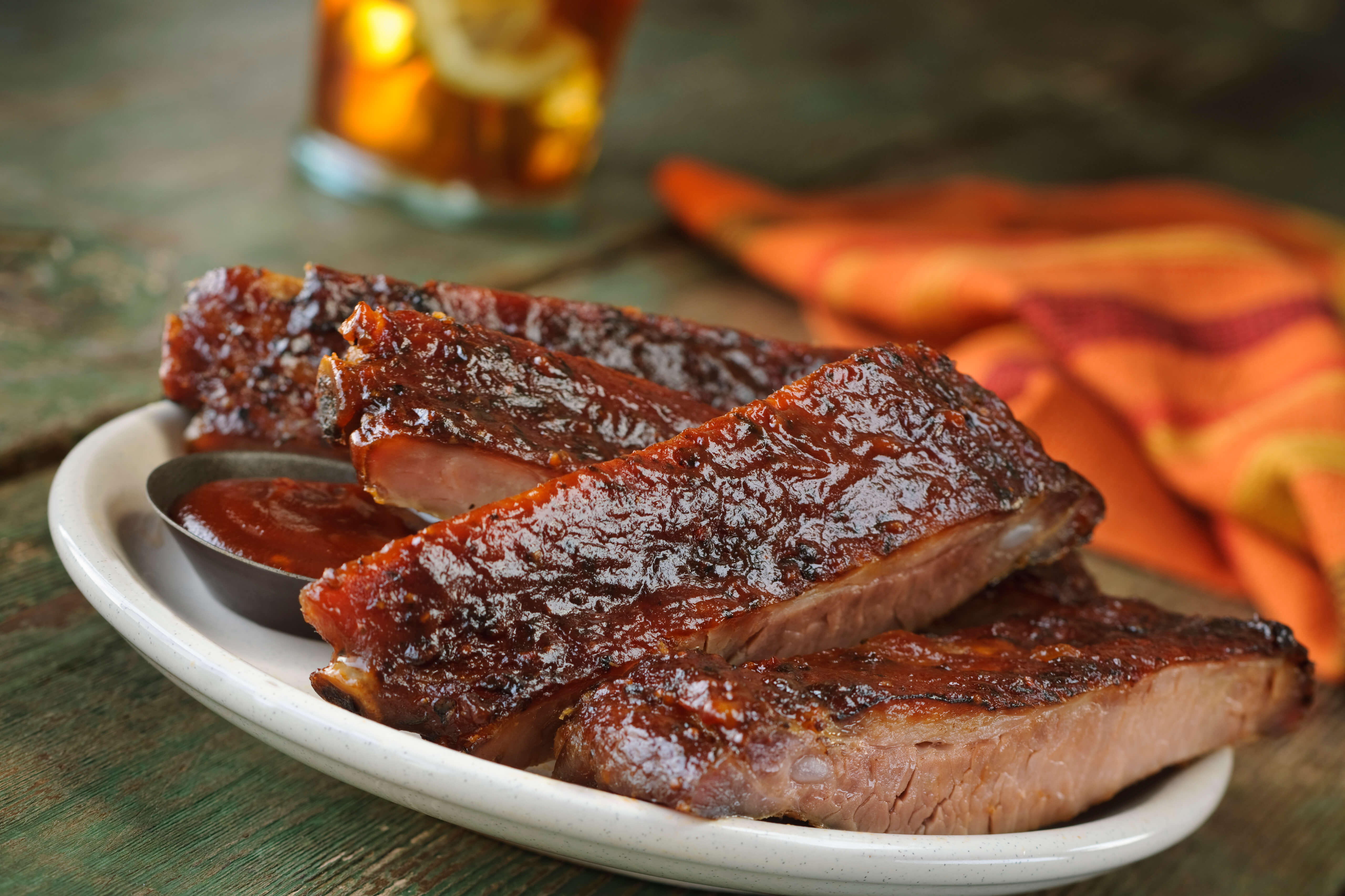 Plate of barbecued ribs