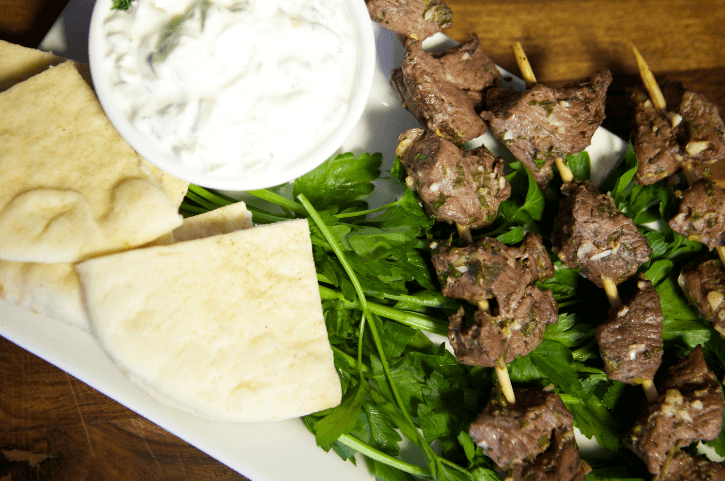 lamb kabobs marinaded in garlic and herbs.