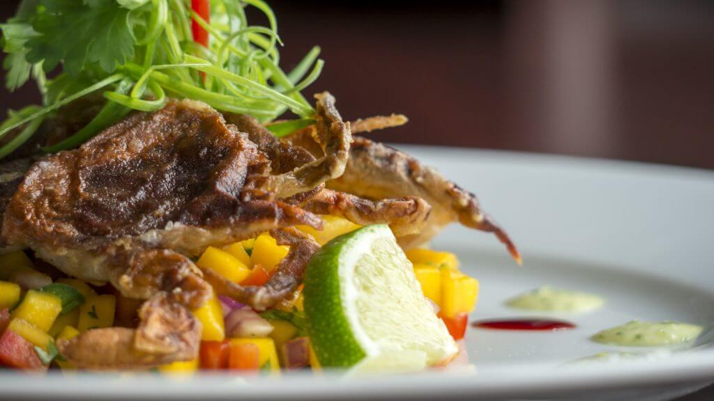 fried softshell crab, mango salsa and jalapeno aioli.