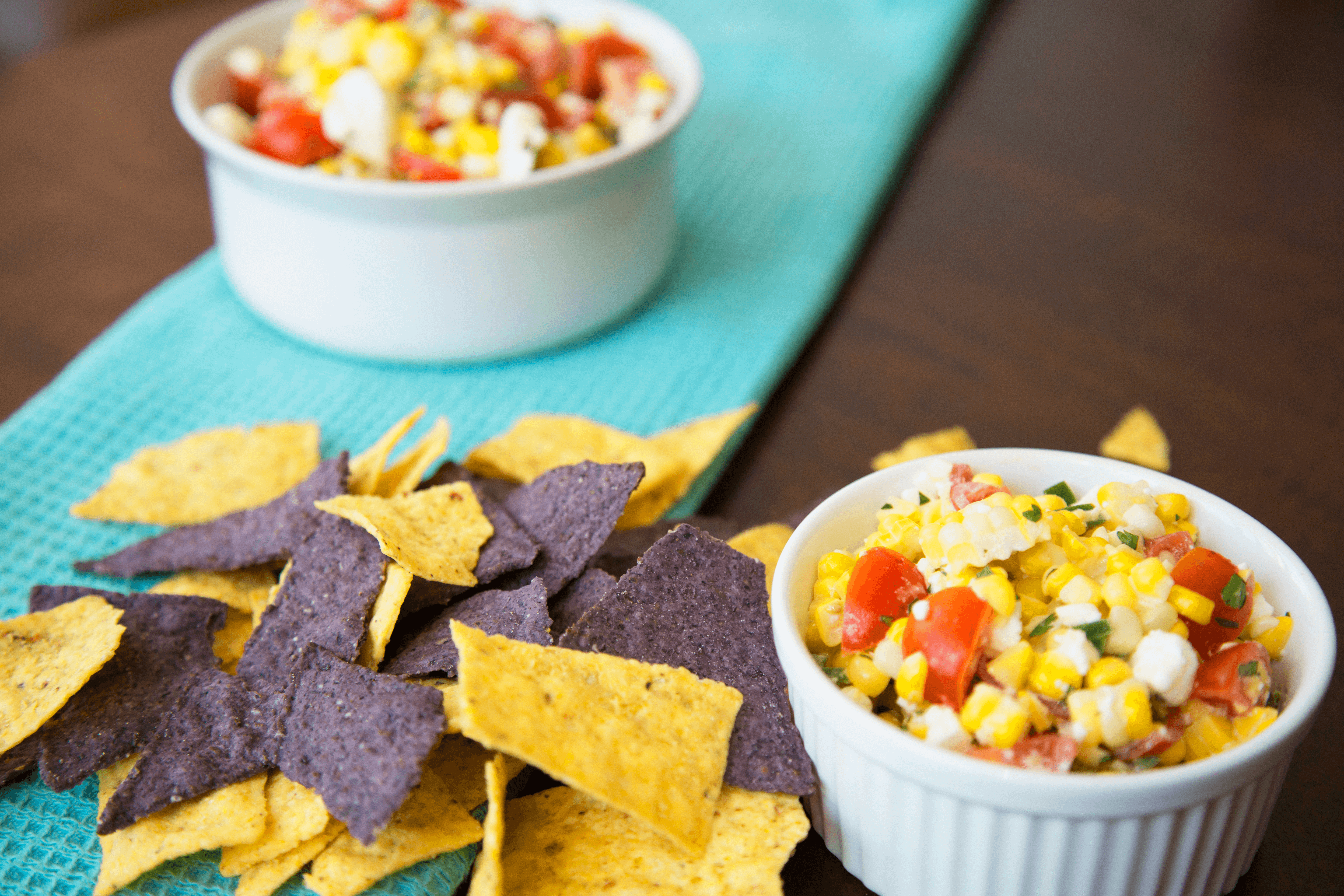 Versatile recipes like a simple summer corn salad are great because they can be a dip or a side.