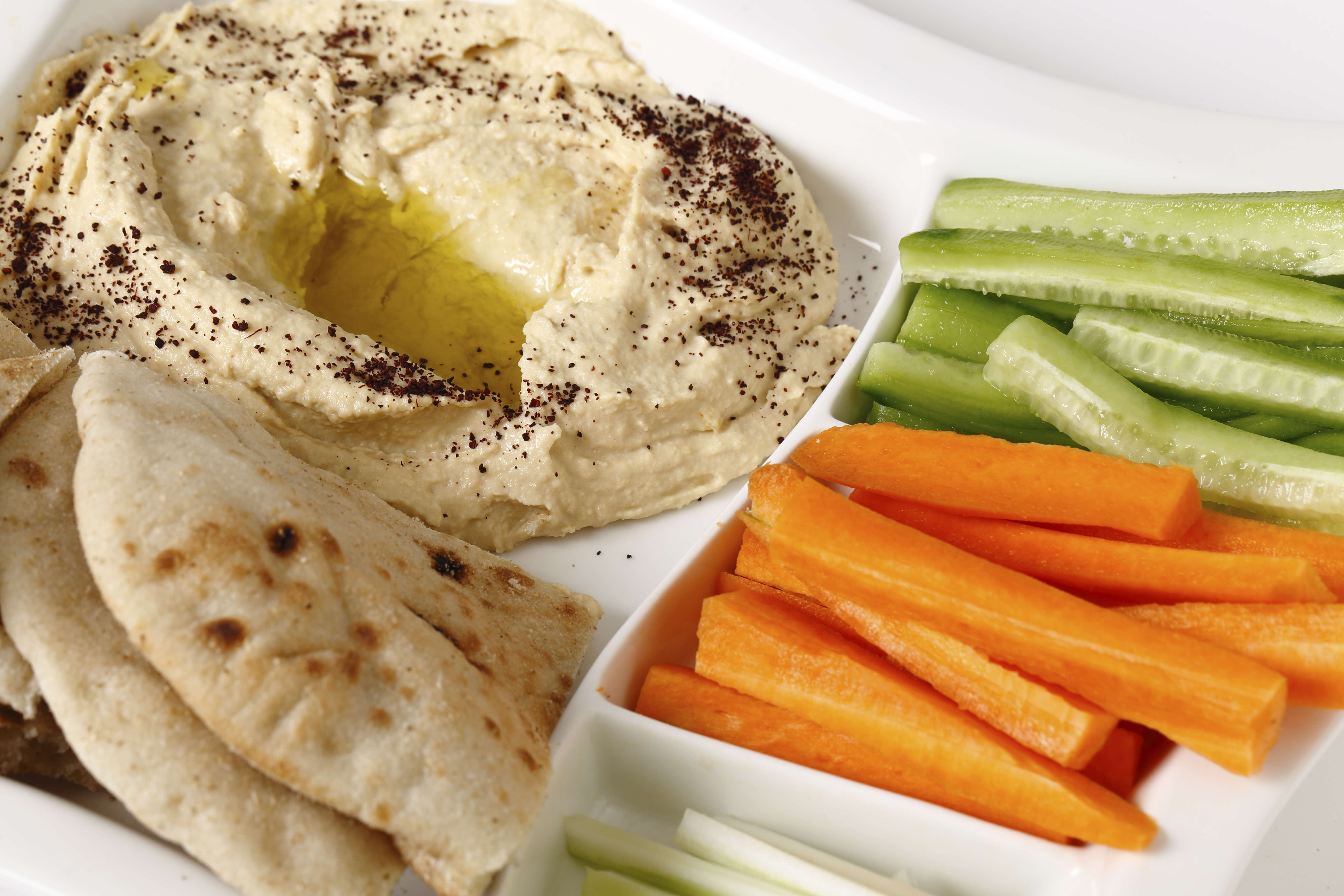 Hummus is a great healthy snack, appetizer or spread.