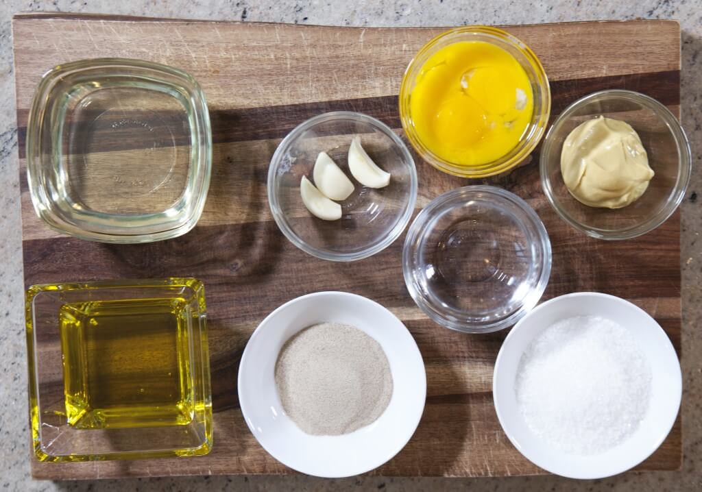Ingredients for homemade aioli.