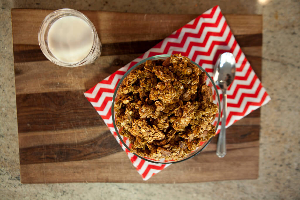 Serve this pumpkin spice granola with milk, yogurt or just as is.