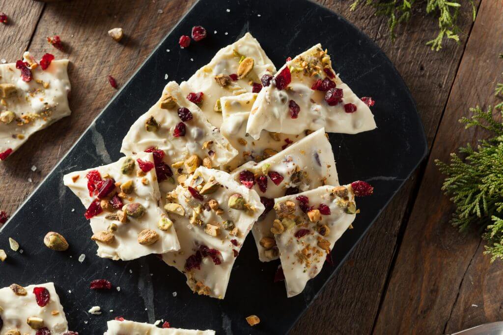 Festive White Chocolate Holiday Bark with Cranberry and Pistachio
