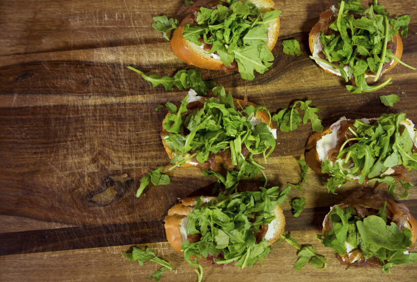 Toasting the crostini helps the bread avoid getting soggy.
