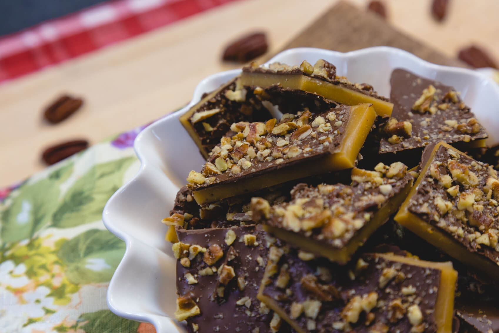 Chocolate and chopped pecans make a perfect topping.
