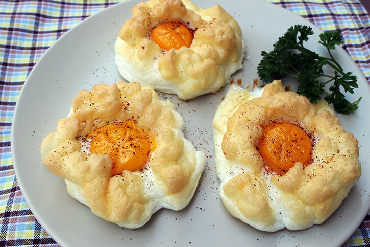 Example of perfect Cloud Eggs on plate