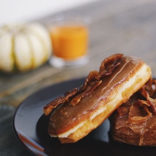 Maple bacon doughnuts are the perfect complement to a cup of apple cider.