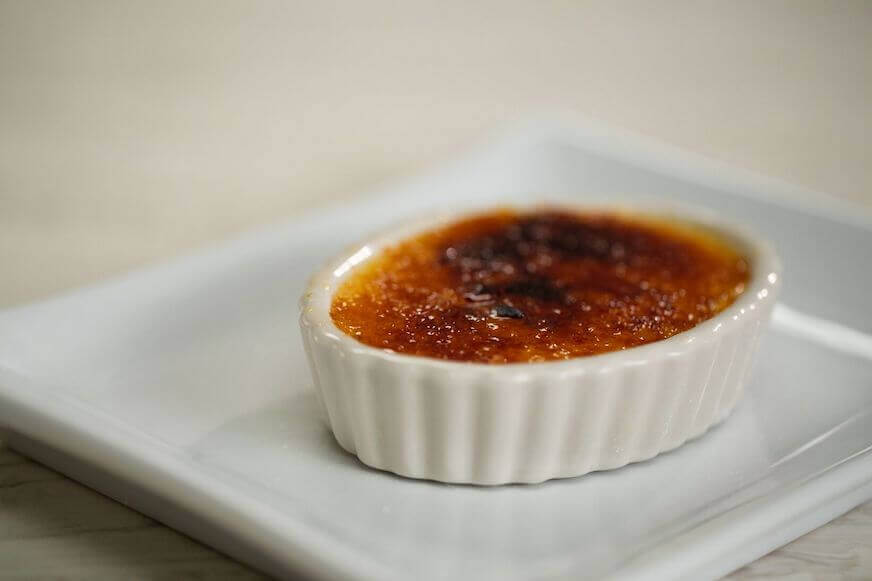 Creme Brulee plated on a white dish