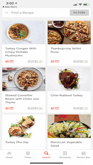 Epicurious screenshot showing recipes including a pizza and turkey