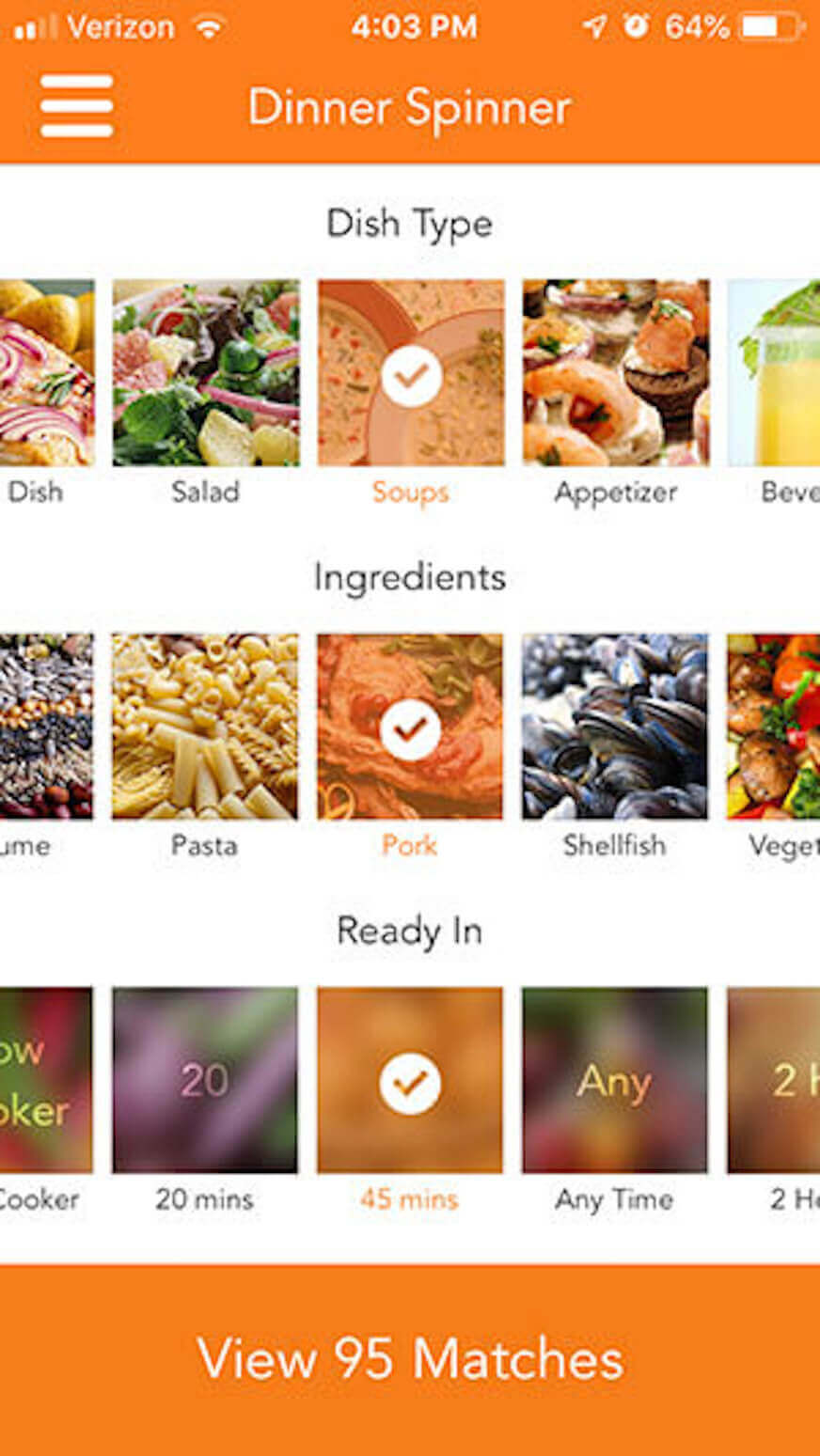 Screenshot of Allrecipes Dinner Spinner.