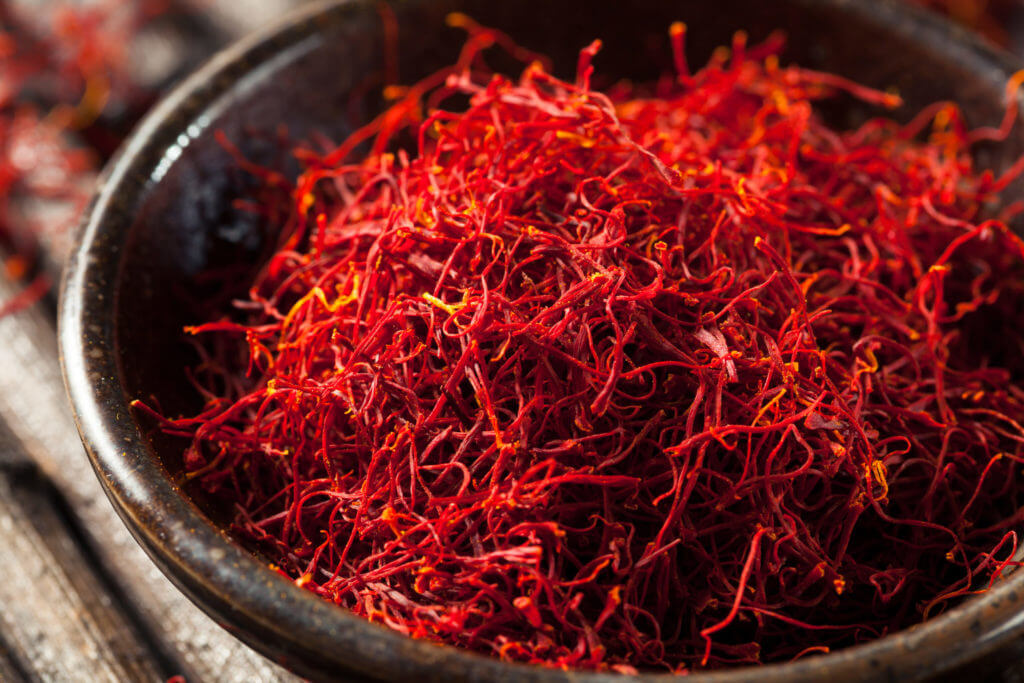 Raw Organic Red Saffron Spice in a Bowl