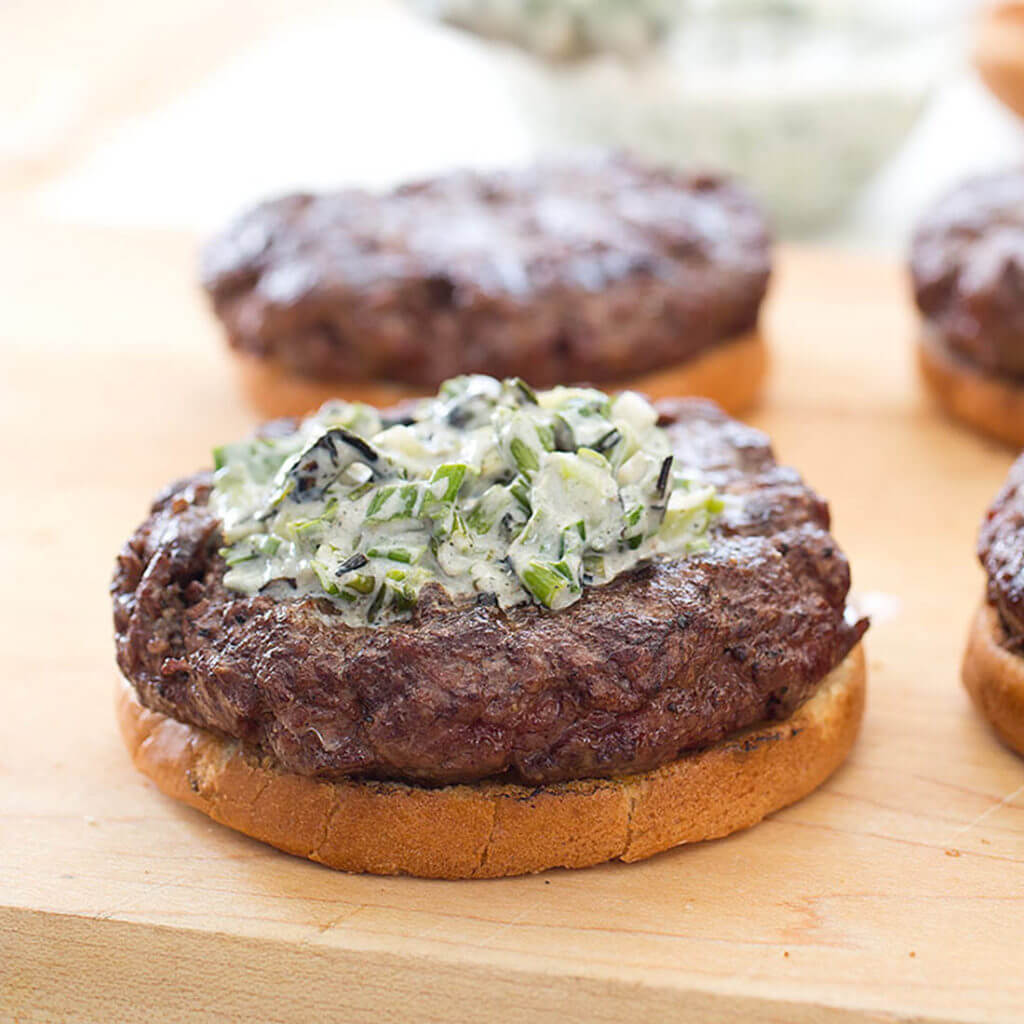 Hamburger with Grilled Scallion Topping