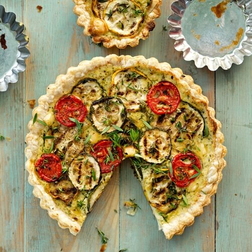 A quiche is easy to make and you can put anything you want in it.