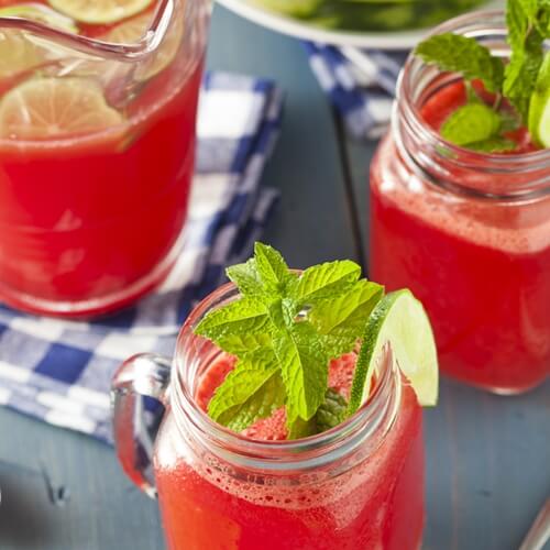 Add watermelon to your next juice mix. Top the glass with a sprig of mint or a few slices of lime.