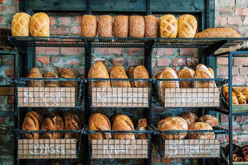 Breads on display at bakery