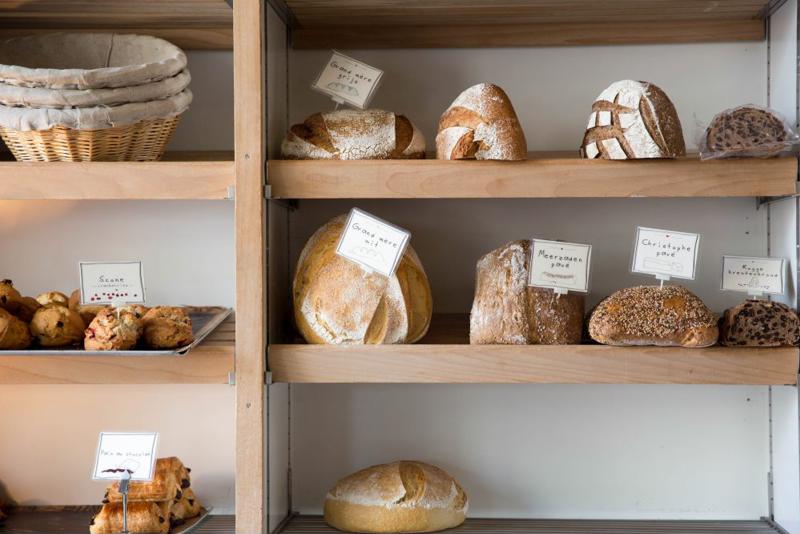 Bread on a shelf.