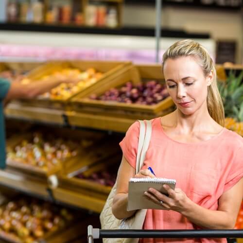 Bringing a list to the grocery store will keep you from forgetting things and buying things you don’t need.