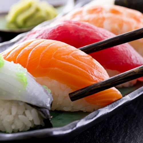 Use chopsticks when eating sushi.